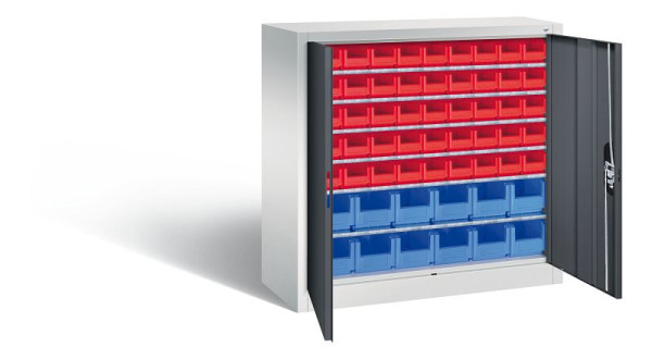 C+P tijdschriftenkast serie 13, H1000xB1000xD420mm, kleur: lichtgrijs/zwartgrijs, verzonken handgreep, 133944-25 S10022