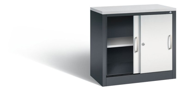 C+P dressoir met schuifdeuren Acurado, H720xB800xD400mm, kleur: zwartgrijs/lichtgrijs, beugelgreep, 2 niveaus, 5722-00 S10391