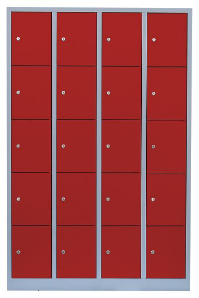 Lüllmann stalen compartimentenkast, 1800 x 1170 x 500 mm, lichtgrijs/vuurrood, 520544