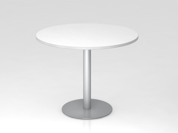 Hammerbacher vergadertafel 100cm rond wit/zilver, zilver frame, VSTF10/W/S