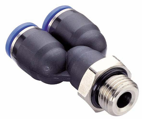timmer B-YE-6-1/8-KU, Y-inschroefkoppeling, cilindrisch met O-ringafdichting, slang-Ø: 6 mm, schroefdraad: 1/8", VE: 10 stuks, 03180153