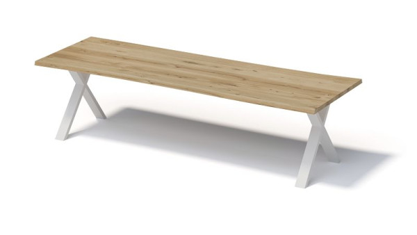 Bisley Fortis tafel naturel, 3000 x 1000 mm, natuurlijke boomrand, geolied oppervlak, X-frame, oppervlak: naturel / frame: verkeerswit, FN3010XP396