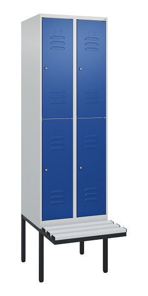 C+P dubbeldekskast Classic PLUS, 2 compartimenten, 2120x600x815mm, 7035/5010, cilindersloten, zwevende zitting, 0803407-20 S10018