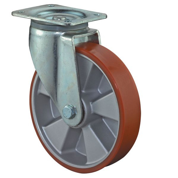 BS Rollen Zwaarlastwiel, wielbreedte 50 mm, wiel-Ø 125 mm, draagvermogen 450 kg, polyurethaan gegoten 95 Shore A, wiellichaam aluminium, kogellagers, L600.B90.125