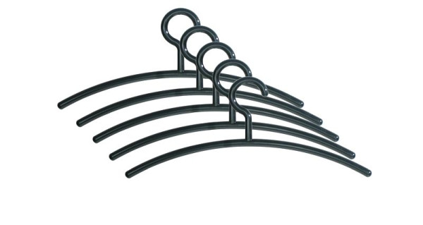 Kerkmann kunststof kledinghanger, Ø 16, B 430 x H 190 mm, zwart, 5 stuks, 39600415