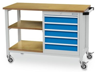 Bedrunka + Hirth Verrijdbare werkbank diepte 540 mm, R 18-16, 5x lade, afmetingen in mm (BxDxH): 1200 x 540 x 880, 04.512.05A