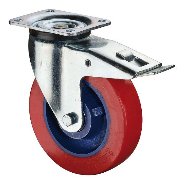 BS Wielen Zwaarlastwiel met rem, breedte 50 mm, Ø250 mm, tot 800 kg, polyurethaan gegoten 78 Shore A, gegoten wiellichaam, kogellager, L620.C11.250