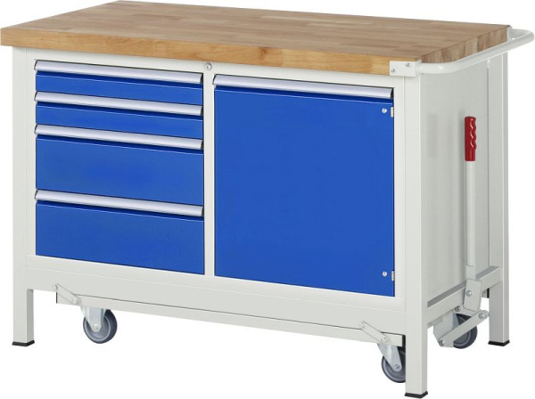 RAU werkbank met neerlaatbaar onderstel serie 8000, 3 x lade, 1 x deur, 1 x plank, 1250x880x700 mm, 05-8470A2-127B4F.11