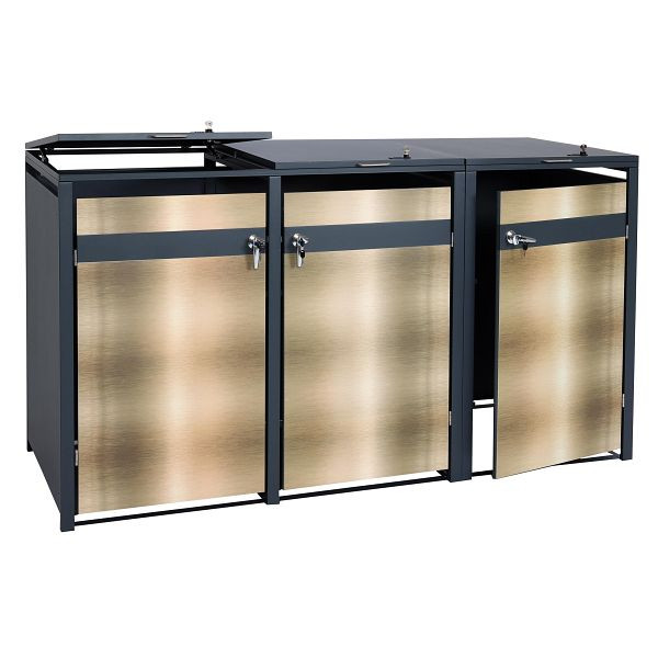 Mendler HWC-J82 3-weg rolcontainer deksel, rolcontainer box, uitbreidbaar, metaal 80kg, antraciet, goud, 83380+83381+83382