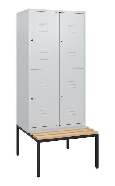 C+P dubbeldekkerkast Classic PLUS, 2 vakken, 1950x800x815mm, 7035/7035, cilindersloten, beukenhouten zitlat, bank, 0803505-22 S10034