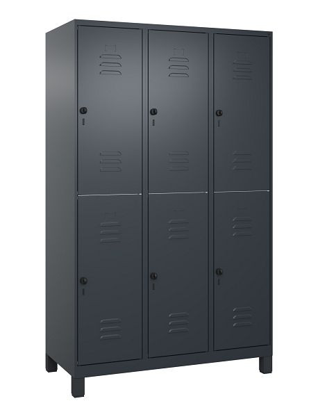 C+P Doppelstöckiger Spind Classic PLUS, Füße, 3 Abteile, 1950x1200x500mm, 7016/7016, 080310-32 S10012