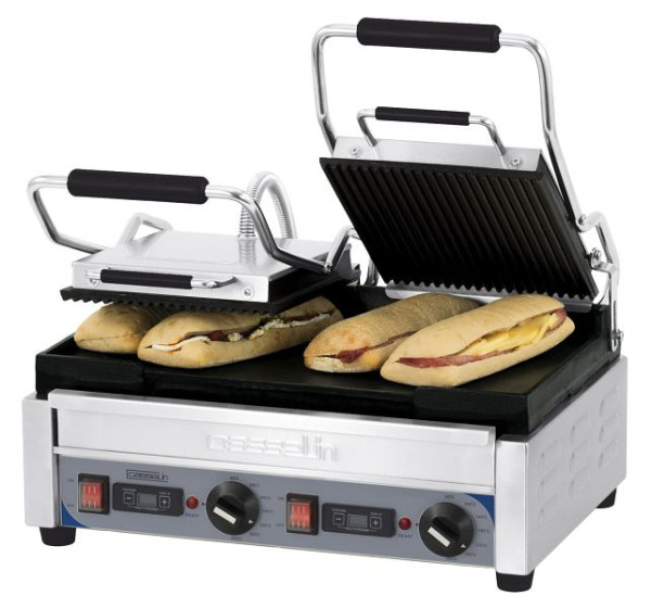 Casselin Panini Grill 2-Weg - Premium - Gegroefd / Glad met Timer, CGP2RLPT