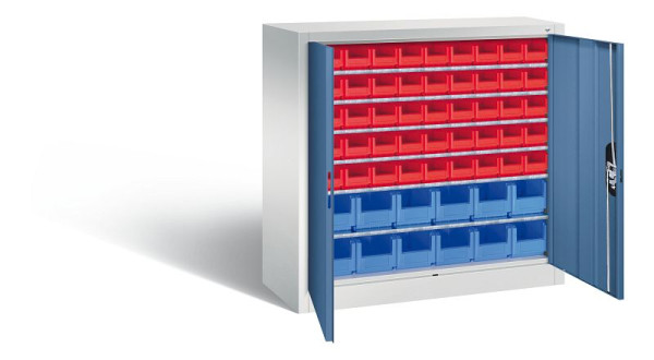 C+P tijdschriftenkast serie 13, H1000xB1000xD420mm, kleur: lichtgrijs / verre blauw, verzonken handgreep, 133944-25 S10019