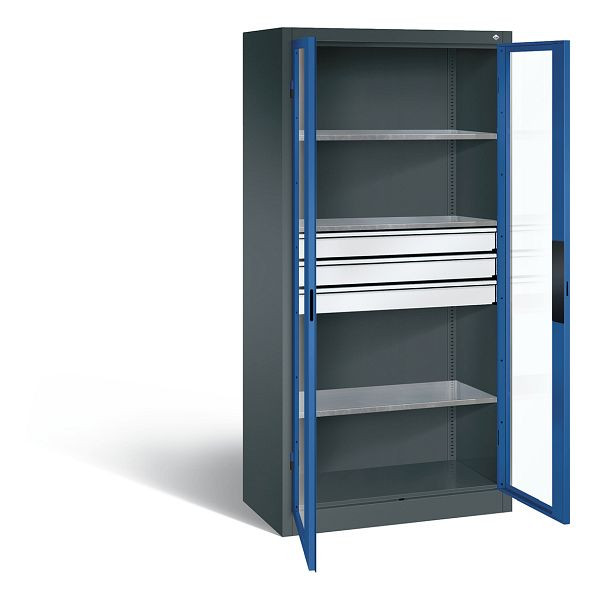 C+P gereedschapskast Acurado, H1950xW930xD500mm, kleur: antracietgrijs / gentiaanblauw, verzonken handgreep, 8921-55302 S10010