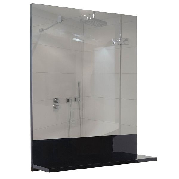 Mendler wandspiegel met plank HWC-B19, badkamerspiegel, hoogglans 75x60cm, zwart, 57620