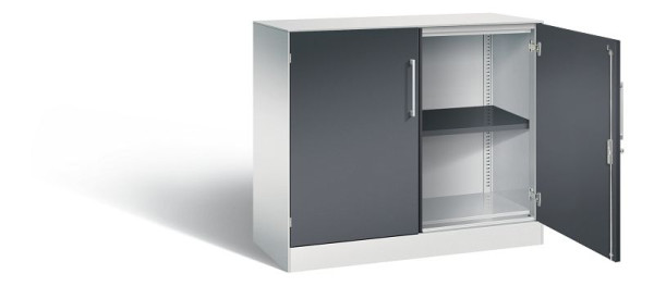 C+P dressoir met vleugeldeuren Asisto, H915xB1000xD435mm, kleur: lichtgrijs/zwartgrijs, beugelgreep, 2 niveaus, 141052-000 S10167