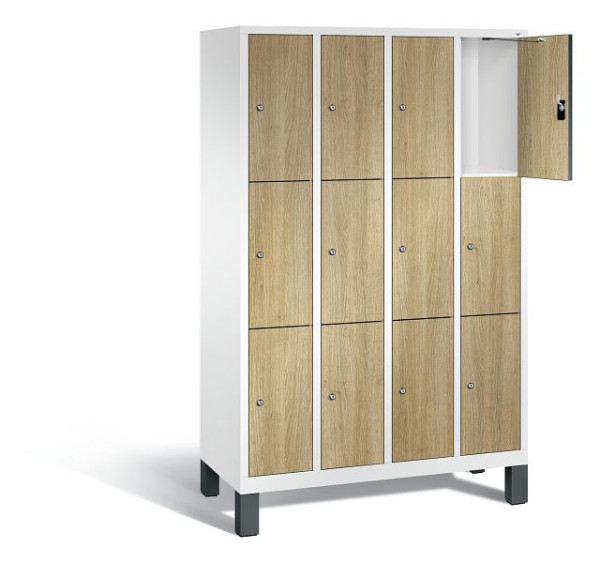 C+P lockerkast Evolo, H1850xB1190xD500mm, kleur: verkeerswit / decor eiken Sereno, 48010-403 S10172