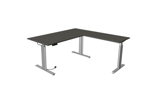 Kerkmann Move 3 zit-statafel zilver B 2000 x D 1000 mm met aanbouwelement 1000 x 600 mm, antraciet, 10234413
