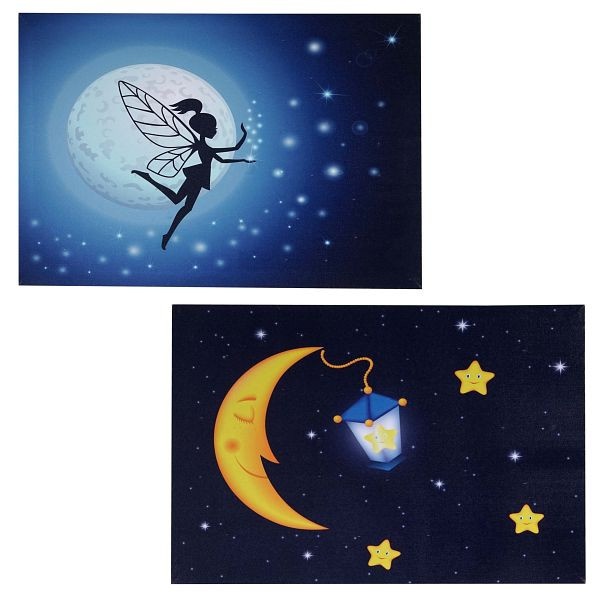 Mendler set van 2 LED-afbeelding, verlichte afbeelding, muurafbeelding, 40 x 60 cm, timer, kinderen + 20 pixels, 36631