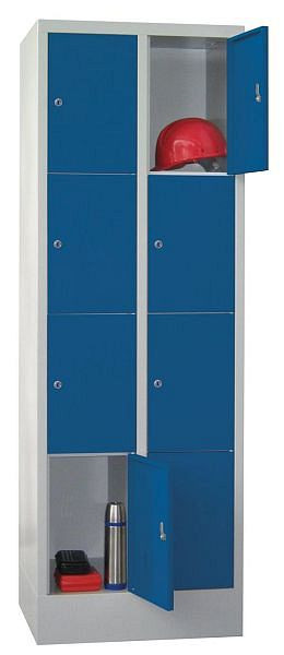 Pavoy Schließfachschrank mit Sockel 1850/500/600, 2b x 4h, Zylinderschloss, Abteilbreite 300, glatte Türen, 61265-243-401-910