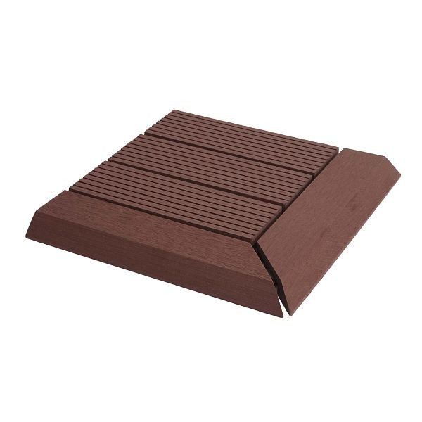 Mendler WPC hoekvloertegel Rhone + finish, houtlook terras, 30x30cm Premium, hoek rechts, koffie lineair, 77614