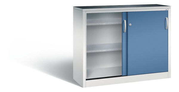 C+P schuifdeurkast Acurado, H1000xB1200xD400mm, kleur: lichtgrijs / verre blauw, beugelgreep, 2046-09 S10096