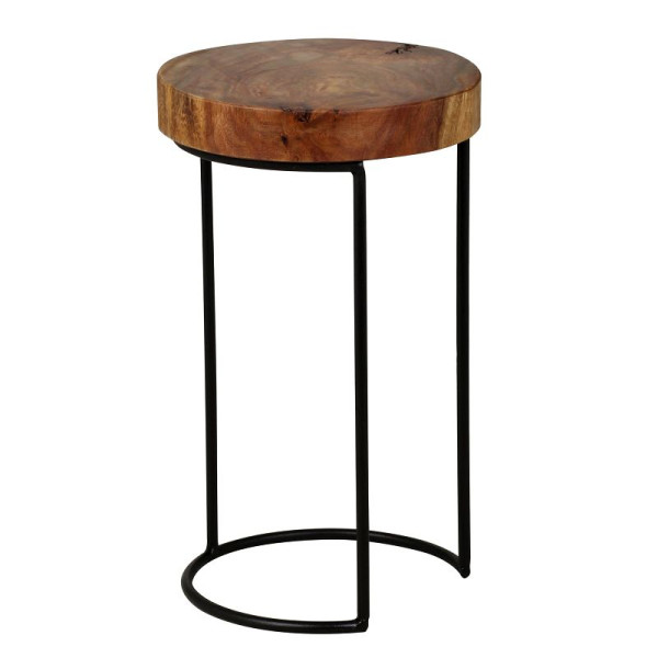 Wohnling bijzettafel AKOLA massief sheeshamhout, metalen poten, landhuisstijl, boomstamvorm, echt natuurlijk hout, hoogte 45 cm, WL1.554