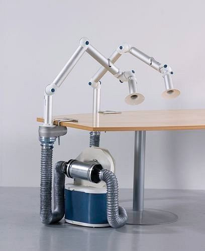 DENIOS AV 2500 afzuigventilator met filterelement, 2 afzuigarmen, inclusief mini afzuigkap, 241-404
