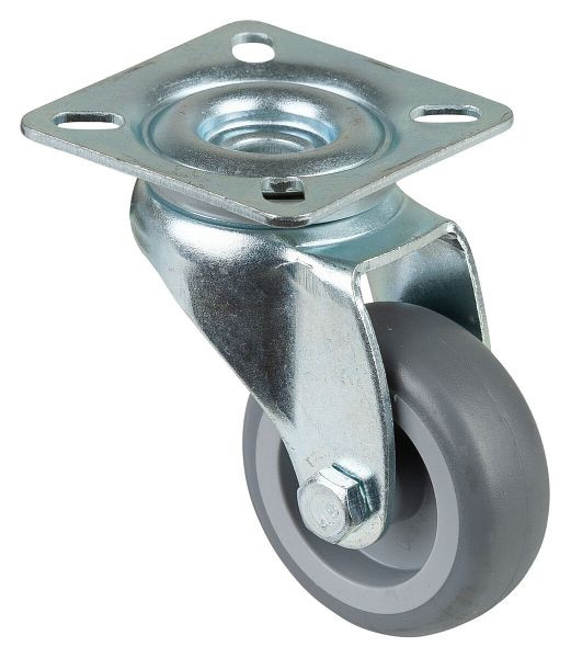 BS rollen apparatenrol, plaat, wielbreedte 20 mm, wiel-Ø 50 mm, draagvermogen 50 kg, grijs rubberen loopvlak, glijlager, VE = 8 stuks, A300.A80.050
