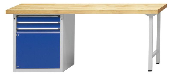 ANKE combinatie werkbank; 2000x700 mm; RAL 7035/5010; Linker onderkast 660x615 mm, 2 laden 90 mm; 1 deur 540 mm