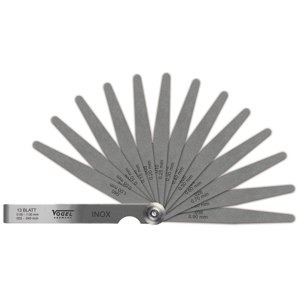Vogel Germany voelermaatset, RVS, 0,05 - 1,00 mm / .002 - .040 inch, 13 bladen, 413105