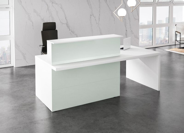 Kerkmann Verona balie met vergaderruimte, B 2200 x D 1000 x H 1120 mm, wit/glas, 20353610