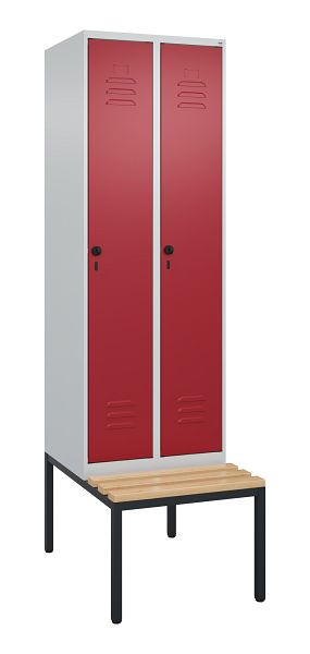 C+P luierkastje Classic PLUS met middenwand, bank, 2 vakken, 2120x600x815mm, 7035/3003, draaibare sluiting, beuken zitlat, 0800507-20F S10001