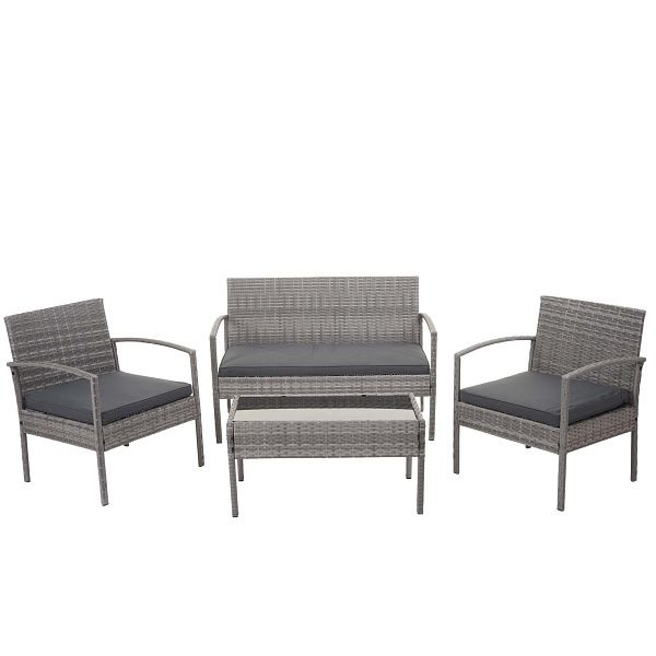 Mendler poly rotan set HWC-F56, balkon/tuin/loungeset, grijs, kussens donkergrijs, 76128