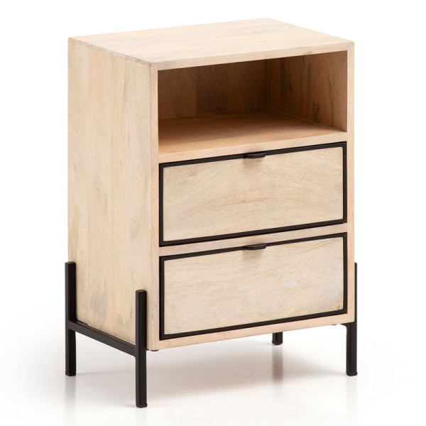 Wohnling nachtkastje Mango massief hout / metaal 43x60x30 cm boxspringbed, design nachtconsole bruin met 2 laden, WL6.787