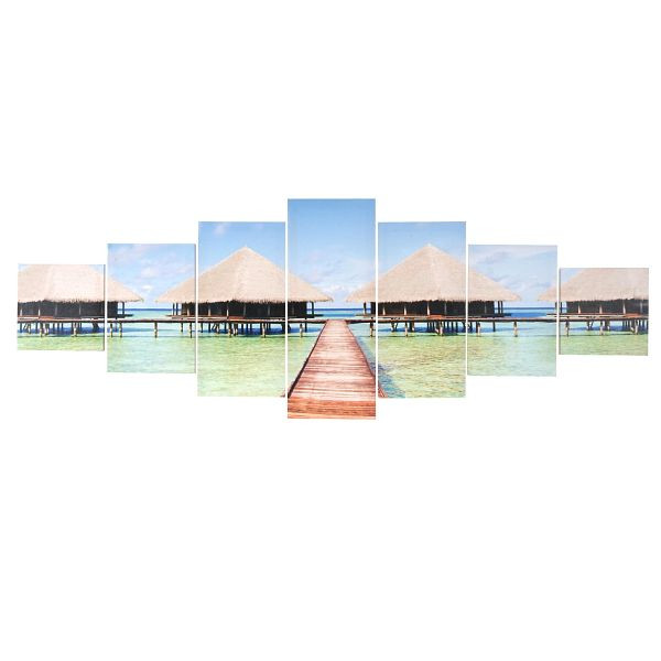 Mendler canvas foto T375 XL, muurschildering spieraam foto kunstdruk, 7 delen 245x87cm, Strand, 39167