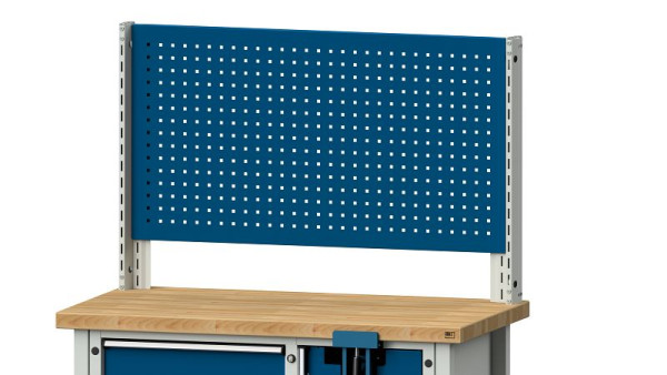 ANKE werkbanken basisstructuur systeemopbouw, 1250 x 107 x 800 mm, RAL 7035/5010, 1 x geperforeerde wandhoogte 650 mm, 340.310