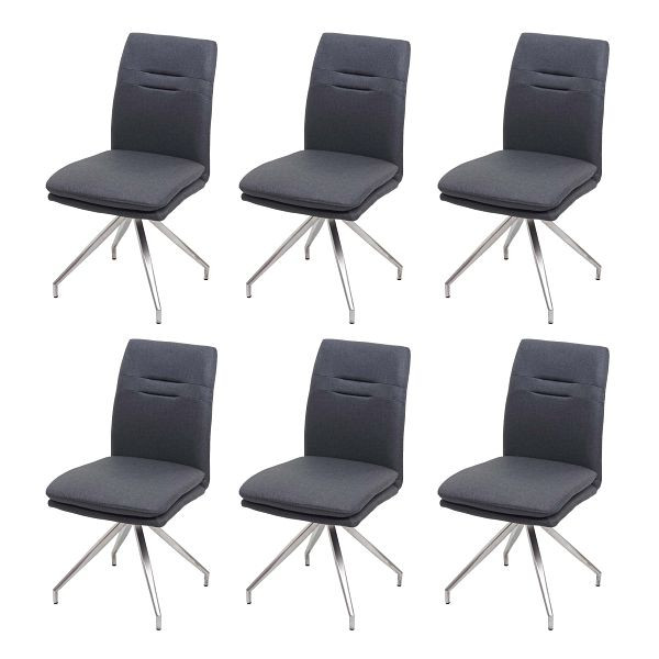 Mendler HWC-H70 set van 6 eetkamerstoelen, keukenstoelen, fauteuils, stof/textiel, geborsteld RVS, donkergrijs, 3x73923