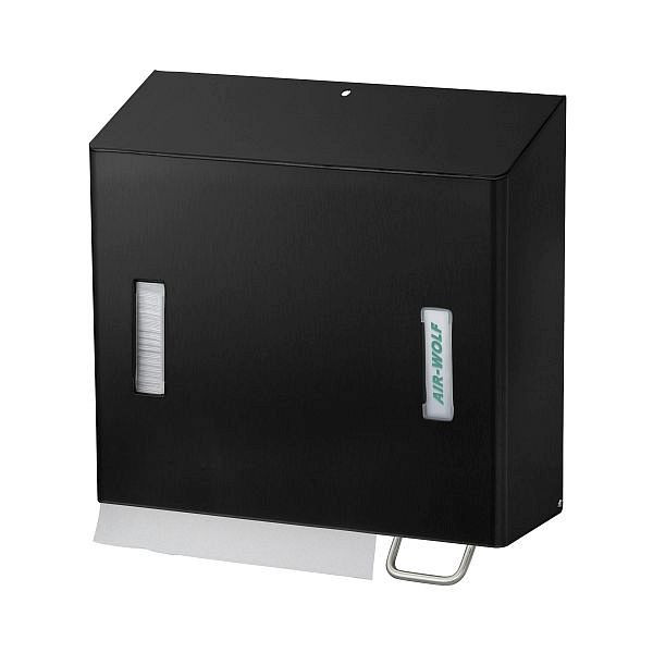 Air Wolf schuimzeep- en papieren handdoekdispenser, Omega-serie, H x B x D: 377 x 377 x 163 mm, mat zwart gecoat roestvrij staal, 29-572