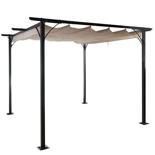Mendler Pergola HWC-C42, tuinpaviljoen, stabiel frame 6cm + zonnedak, 3x3m creme, 45116
