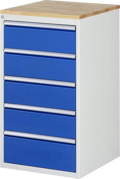 RAU ladekast serie 7000, massief beukenhouten blad, 5 x lade afmeting L 4xH180, 1xH210 mm, 580x1035x650 mm, 03-L7.5A-B.11