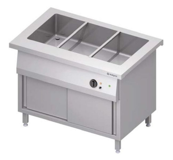 Stalgast bain-marie station "Free Flow" met wasbak 4x GN1/1, warmhoudkast en schuifdeuren, 1465x735x880 mm RVS deksel, FF14115