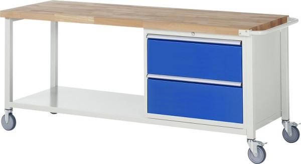RAU verrijdbare werkbank 8000 - model 8255, B1500 x D700 x H880-1080 mm, onderbouwbak rechts, B770 x D650 x H620 mm, 05-8255A6-207B4H.11
