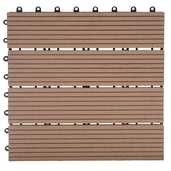 Mendler WPC vloertegel Rhone, houtlook balkon/terras, 11x elk 30x30cm = 1m², premium, teak lineair, 57948
