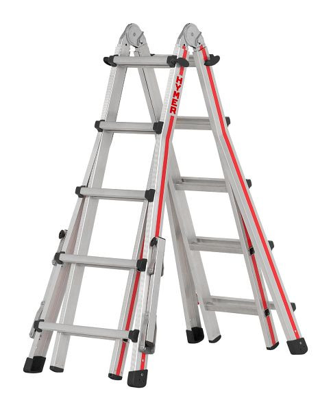 HYMER telescoopladder, 4x5 sporten, lengte enkele ladder 2,90 - 5,14 m, stahoogte (trapladder): 1,8 m, stahoogte (trapladder): 4,1 m, 414220