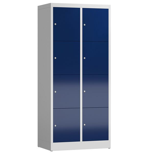 Lüllmann ClassiX lockerkast, 2 compartimenten met elk 4 compartimenten, 1800 x 800 x 500 mm, lichtgrijs/gentiaanblauw, X-523421