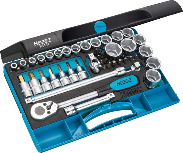 Hazet dopsleutelset, hol vierkant 12,5 mm, buitenzeskant trekprofiel, Pozidriv profiel PZ, Phillips profiel PH, 954N