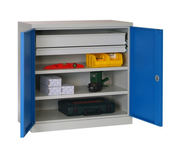 SOFAME ingerichte werkplaatskast 1000x500x1000mm, 1 lade (890x100) + 1 lade (890x65) + 2 planken, hemelsblauw, W030090037GCBI