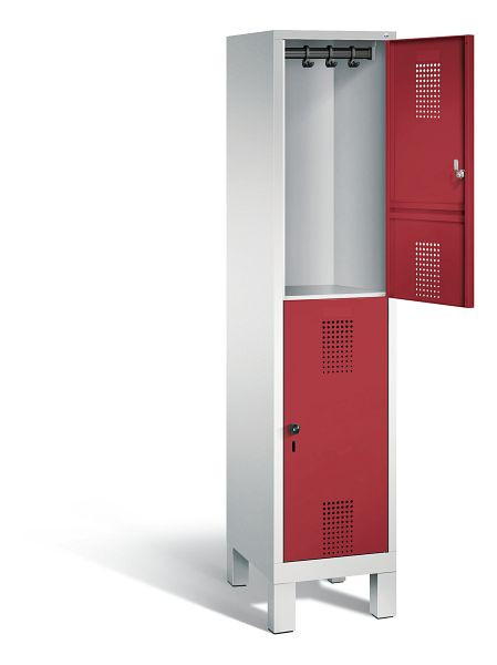 C+P locker dubbeldekker Evolo, H1850xW420xD500mm, kleur: lichtgrijs/robijnrood, 48310-12 S10024
