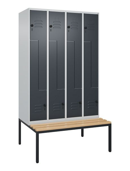 C+P Z-Spind Classic PLUS, met onderbank, 8 vakken, 2120x1200x815mm, 7035/7016, draaigrendel, beuken zitlat, 0800537-408 S10008